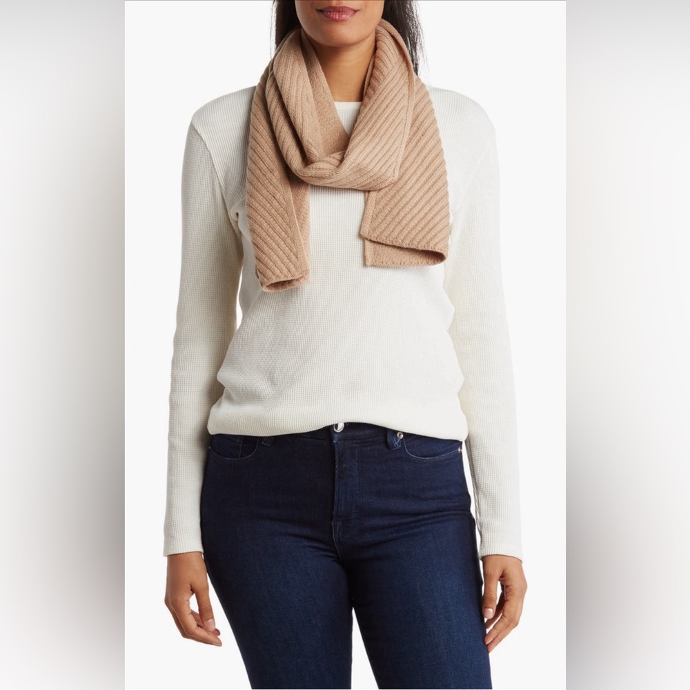 AllSaints Traveling Rib Pattern Scarf in Cortina Beige